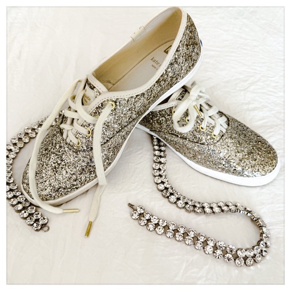 KEDS for Kate Spade Platinum Glitter Lace Up Sneakers - Picture 2 of 9